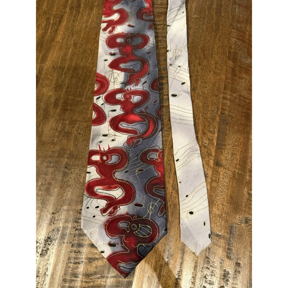 Grace Newburger Jazz Fest Silk Necktie Hand Finished Music Notes Watercolor